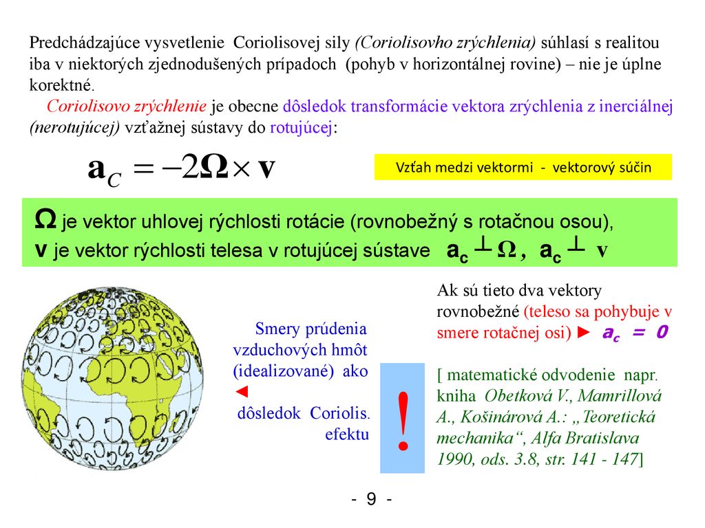 ! Ω je vektor uhlovej rýchlosti rotácie (rovnobežný s rotačnou osou),