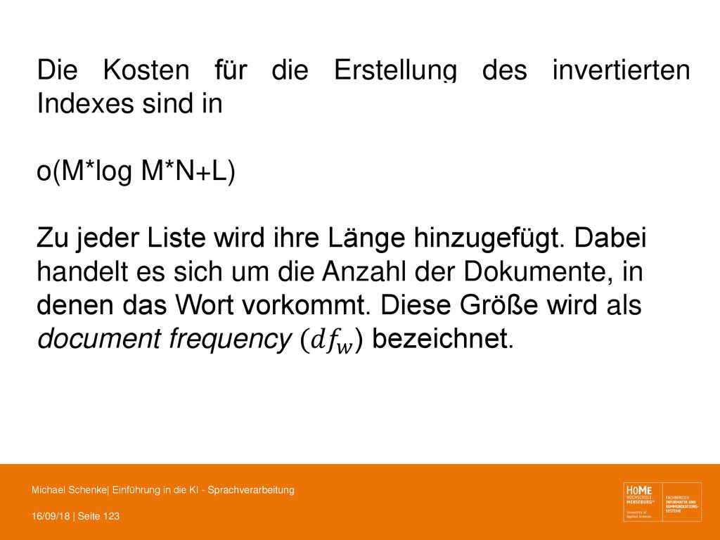 Die Kosten für die Erstellung des invertierten Indexes sind in