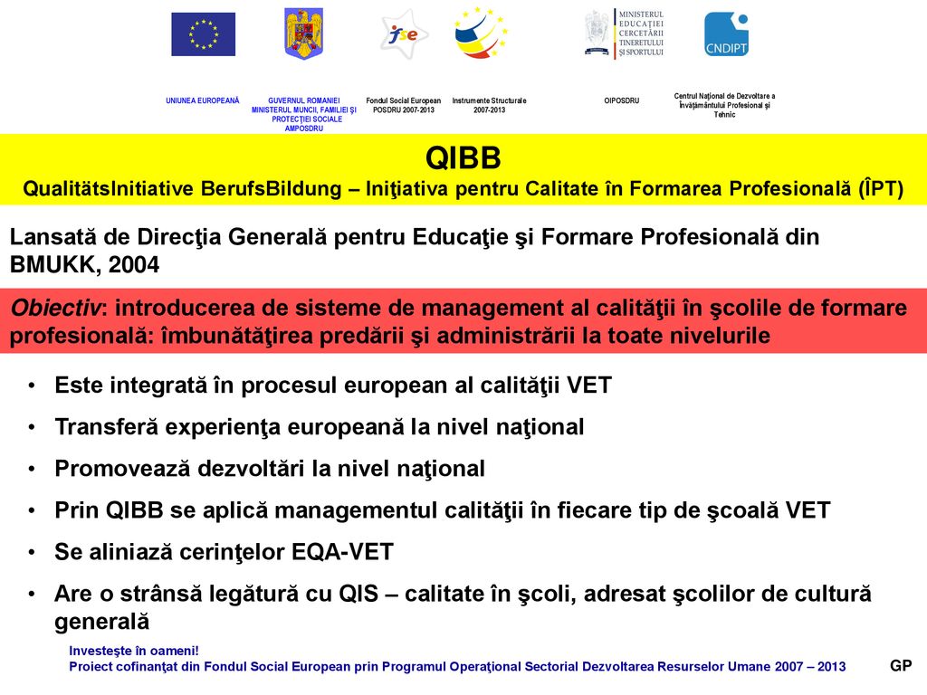 QIBB QualitätsInitiative BerufsBildung – Iniţiativa pentru Calitate în Formarea Profesională (ÎPT)