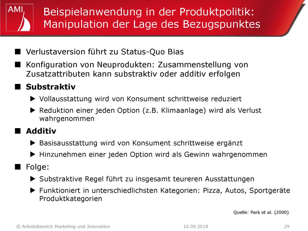 Beispielanwendung in der Produktpolitik: Manipulation der Lage des Bezugspunktes