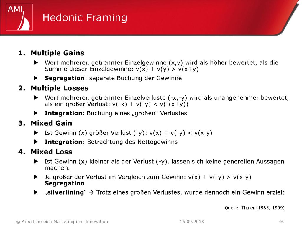 Hedonic Framing Multiple Gains Multiple Losses Mixed Gain Mixed Loss