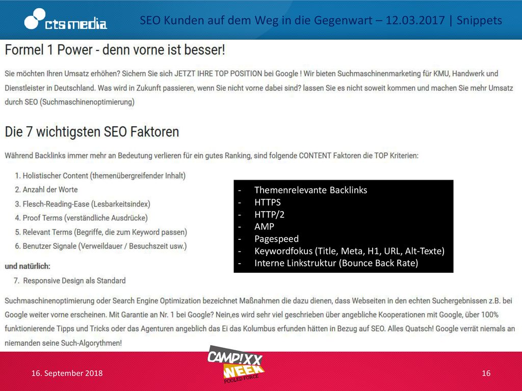 SEO Kunden auf dem Weg in die Gegenwart – | Snippets