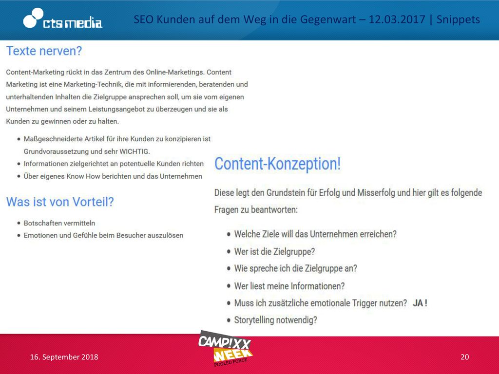 SEO Kunden auf dem Weg in die Gegenwart – | Snippets
