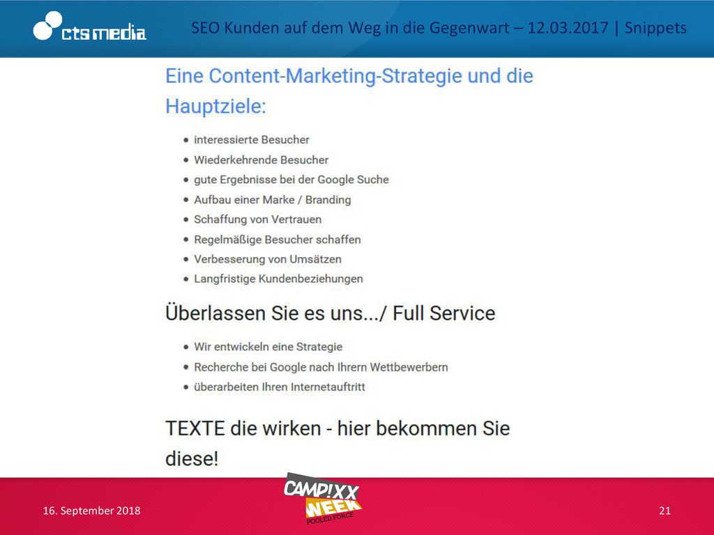 SEO Kunden auf dem Weg in die Gegenwart – | Snippets