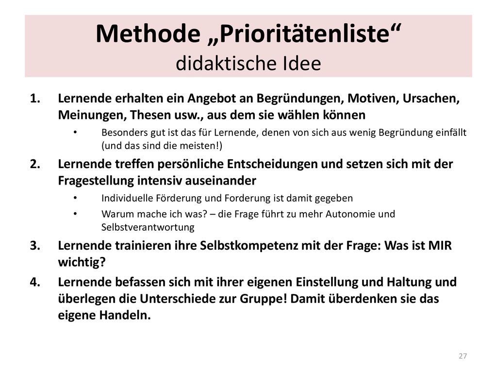 Methode „Prioritätenliste didaktische Idee