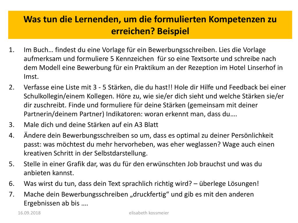 Was tun die Lernenden, um die formulierten Kompetenzen zu erreichen