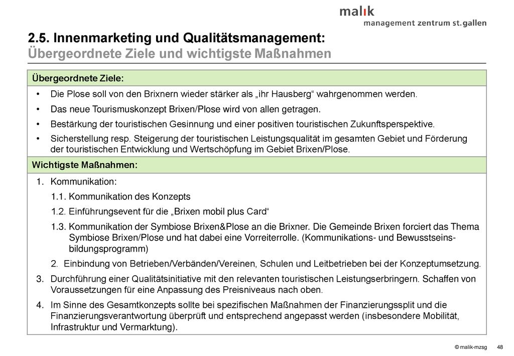 2.5. Innenmarketing und Qualitätsmanagement: Übergeordnete Ziele und wichtigste Maßnahmen