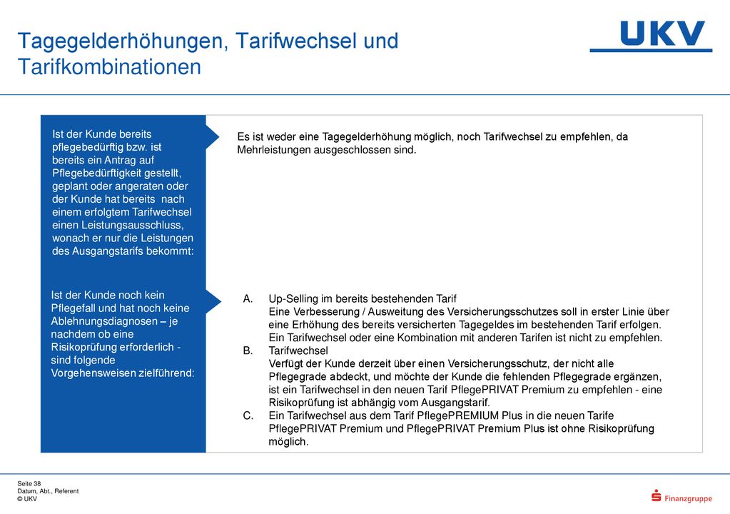 Tagegelderhöhungen, Tarifwechsel und Tarifkombinationen