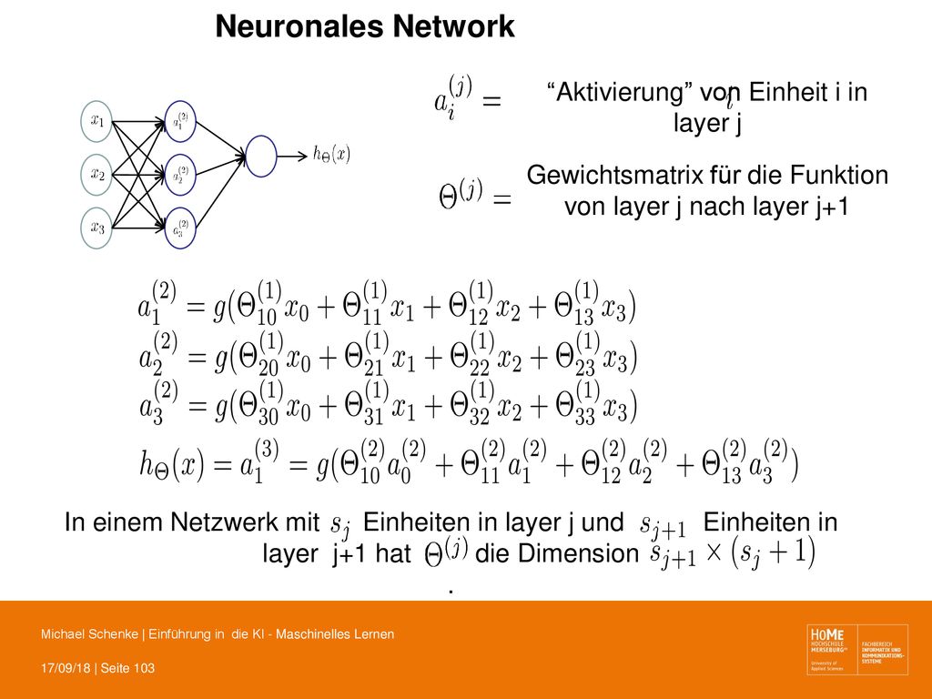Neuronales Network Aktivierung von Einheit i in layer j