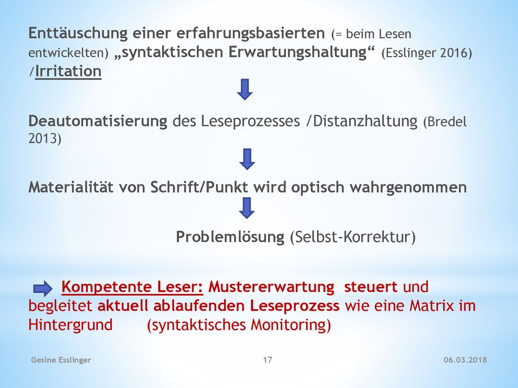 Deautomatisierung des Leseprozesses /Distanzhaltung (Bredel 2013)