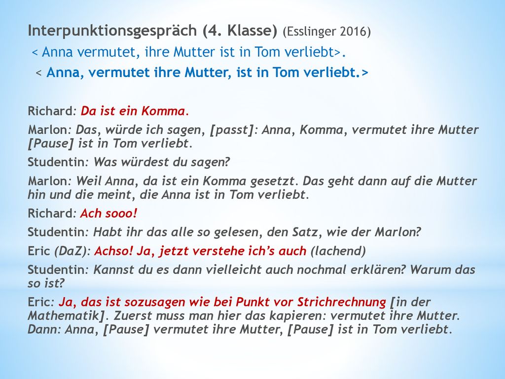 Interpunktionsgespräch (4. Klasse) (Esslinger 2016)