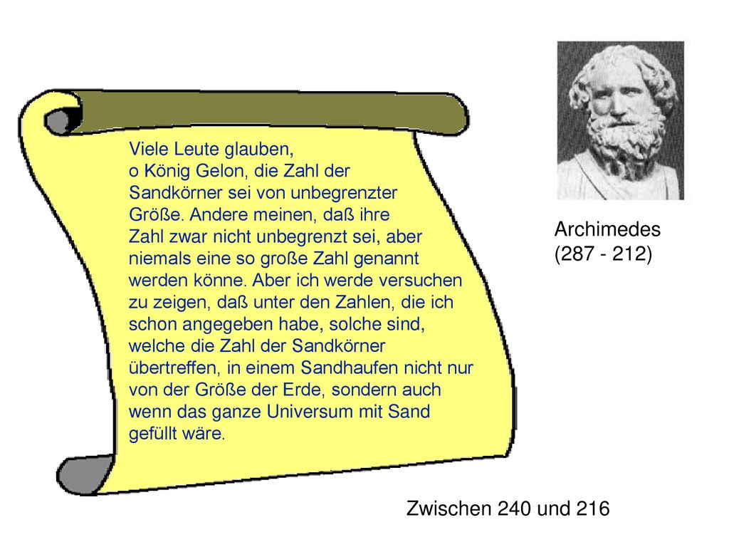 Archimedes ( ) Zwischen 240 und 216 Viele Leute glauben,