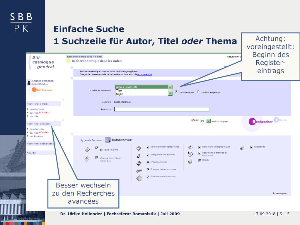 Einfache Suche 1 Suchzeile für Autor, Titel oder Thema