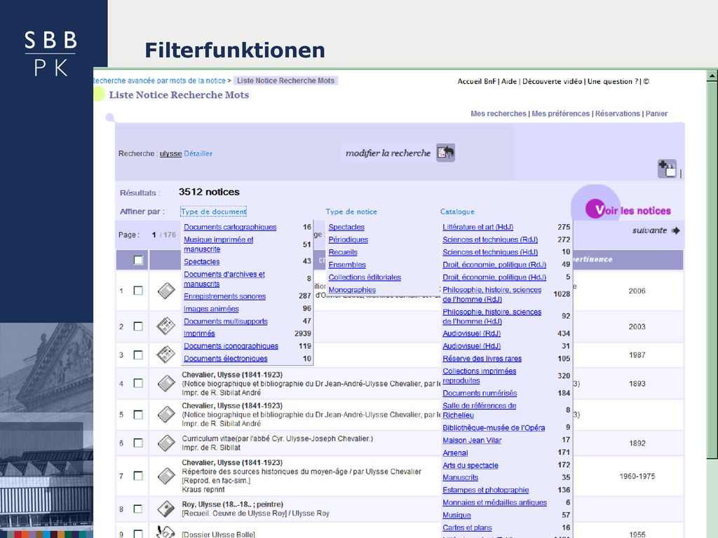 Filterfunktionen Dr. Ulrike Hollender | Fachreferat Romanistik | Juli |