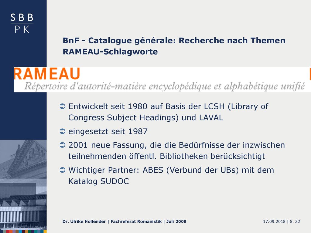 BnF - Catalogue générale: Recherche nach Themen RAMEAU-Schlagworte