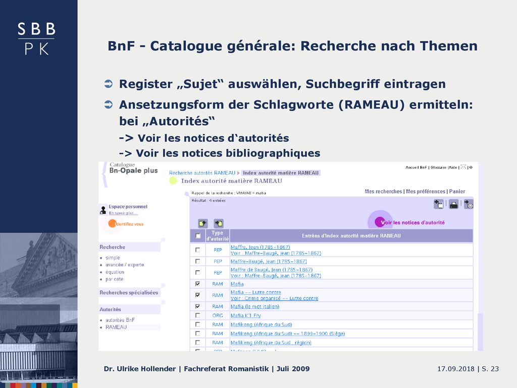 BnF - Catalogue générale: Recherche nach Themen