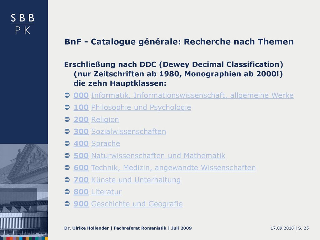 BnF - Catalogue générale: Recherche nach Themen