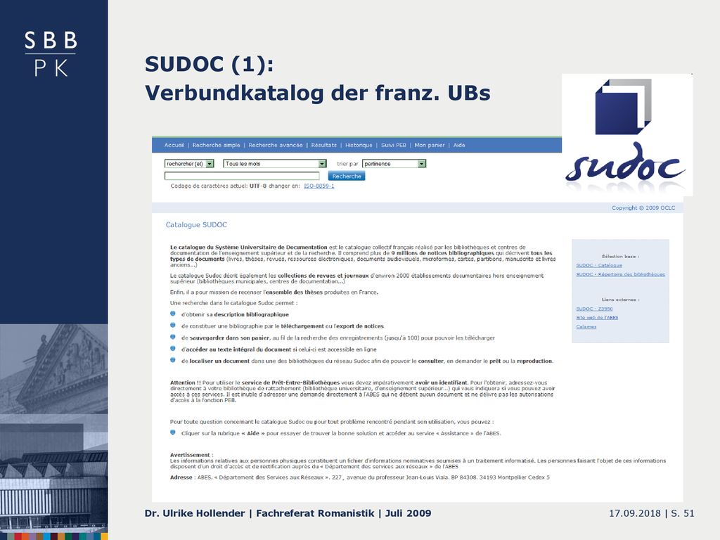 SUDOC (1): Verbundkatalog der franz. UBs
