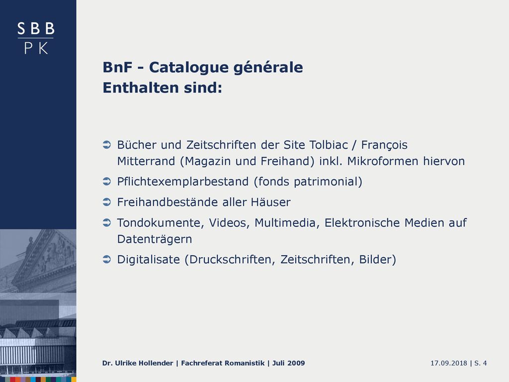 BnF - Catalogue générale Enthalten sind: