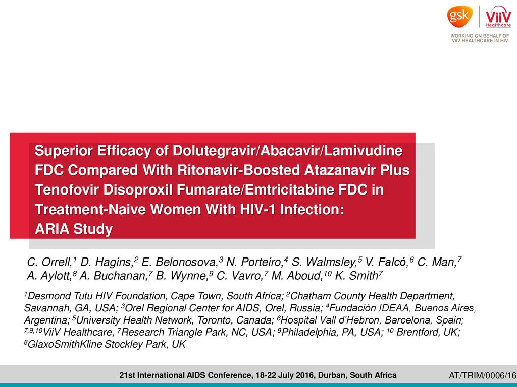 Superior Efficacy of Dolutegravir/Abacavir/Lamivudine FDC Compared With Ritonavir-Boosted Atazanavir Plus Tenofovir Disoproxil Fumarate/Emtricitabine FDC in Treatment-Naive Women With HIV-1 Infection: ARIA Study