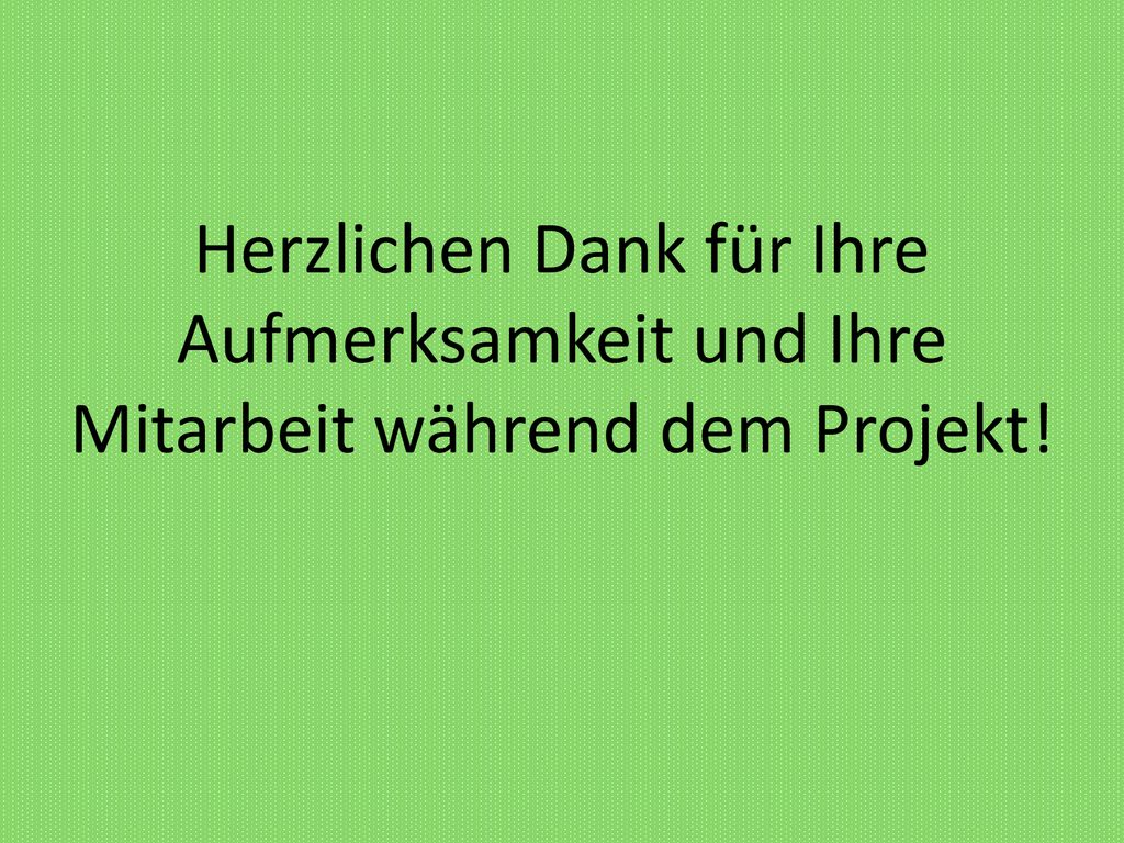 Herzlichen Dank für Ihre Aufmerksamkeit und Ihre Mitarbeit während dem Projekt!