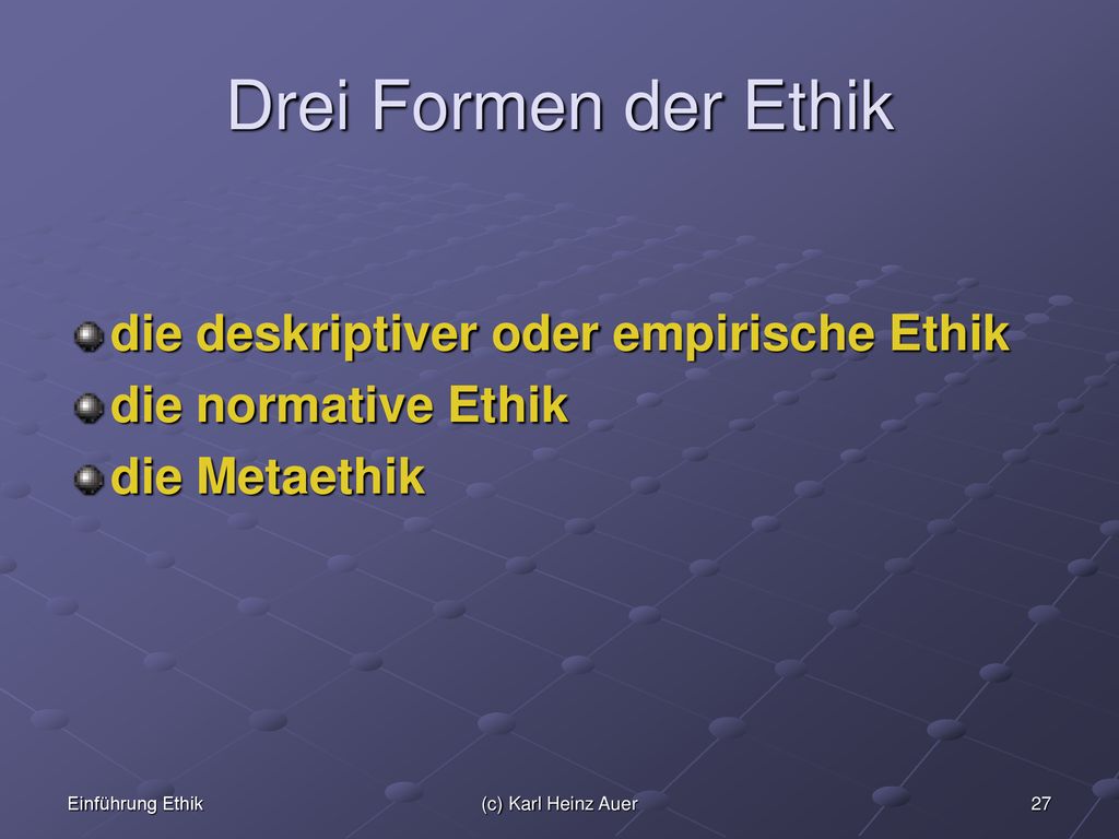 Drei Formen der Ethik die deskriptiver oder empirische Ethik