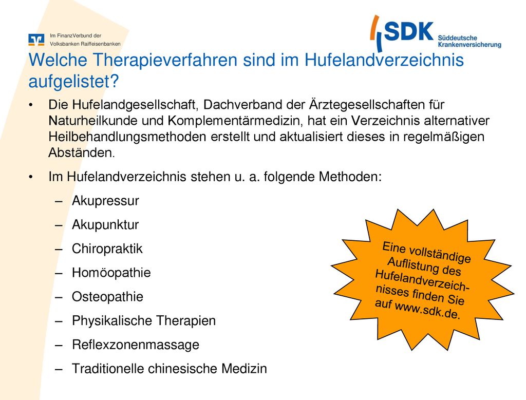 Welche Therapieverfahren sind im Hufelandverzeichnis aufgelistet