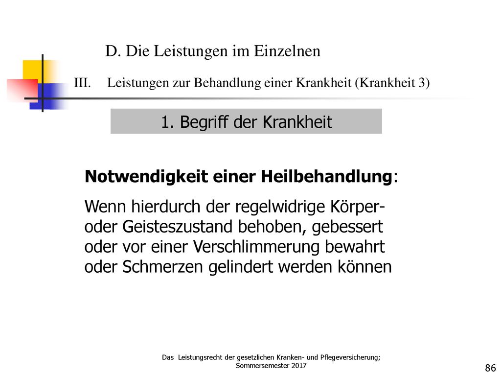 D. Die Leistungen im Einzelnen