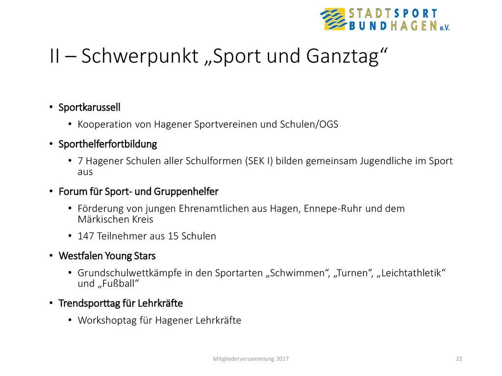II – Schwerpunkt „Sport und Ganztag