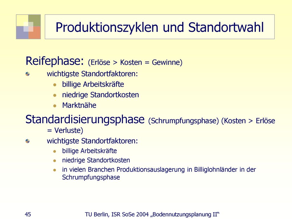 Produktionszyklen und Standortwahl