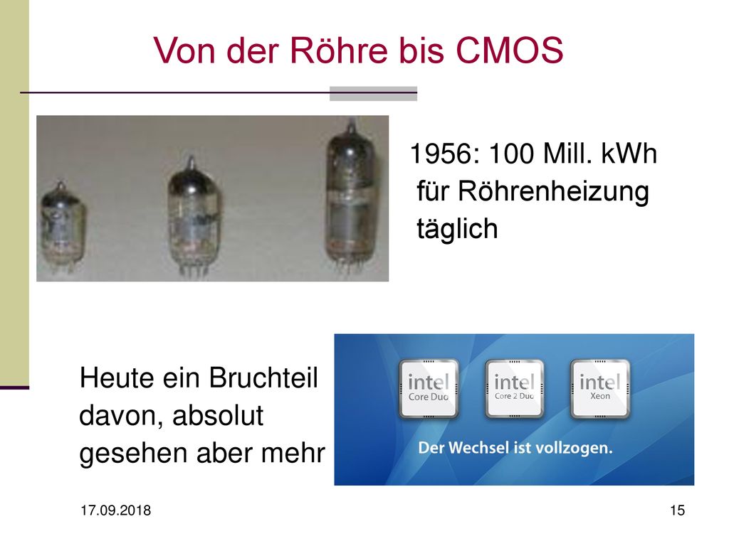 Von der Röhre bis CMOS 1956: 100 Mill. kWh für Röhrenheizung täglich