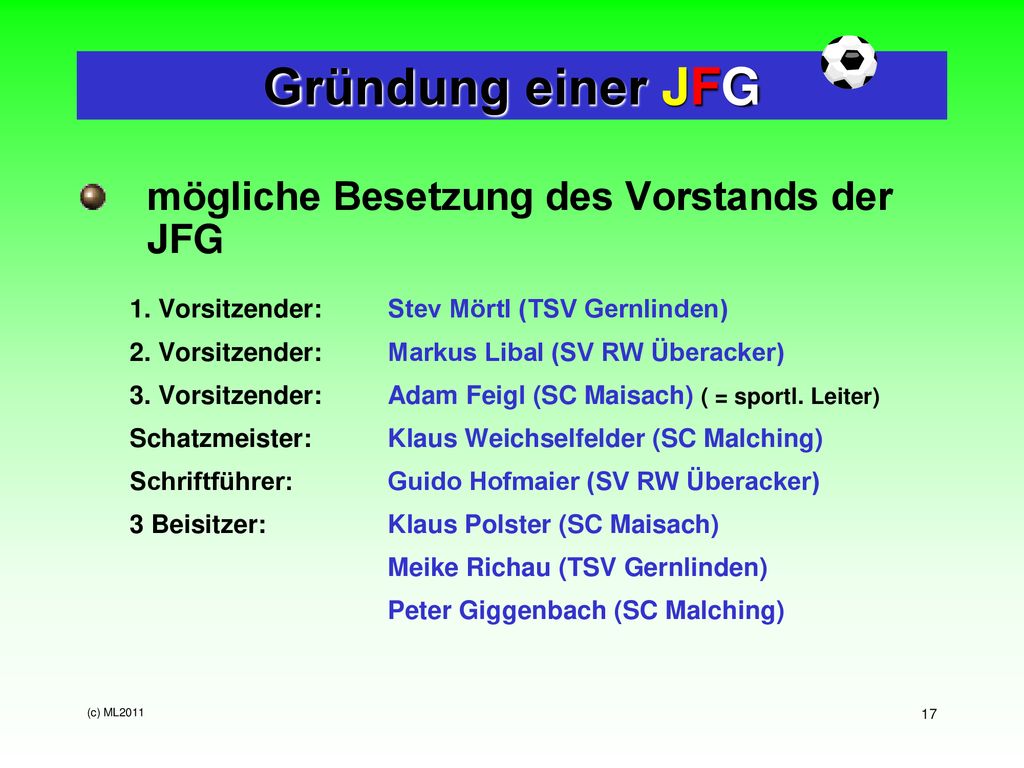 Gründung einer JFG mögliche Besetzung des Vorstands der JFG