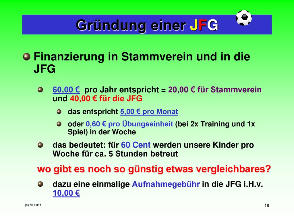 Gründung einer JFG Finanzierung in Stammverein und in die JFG
