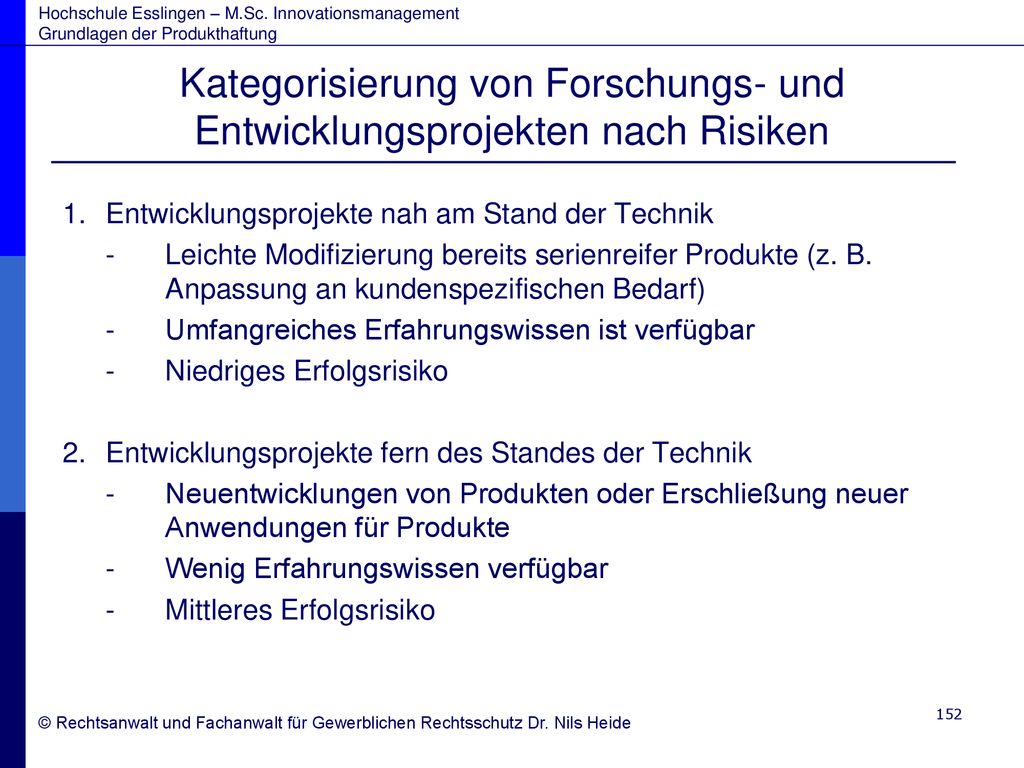 Kategorisierung von Forschungs- und Entwicklungsprojekten nach Risiken