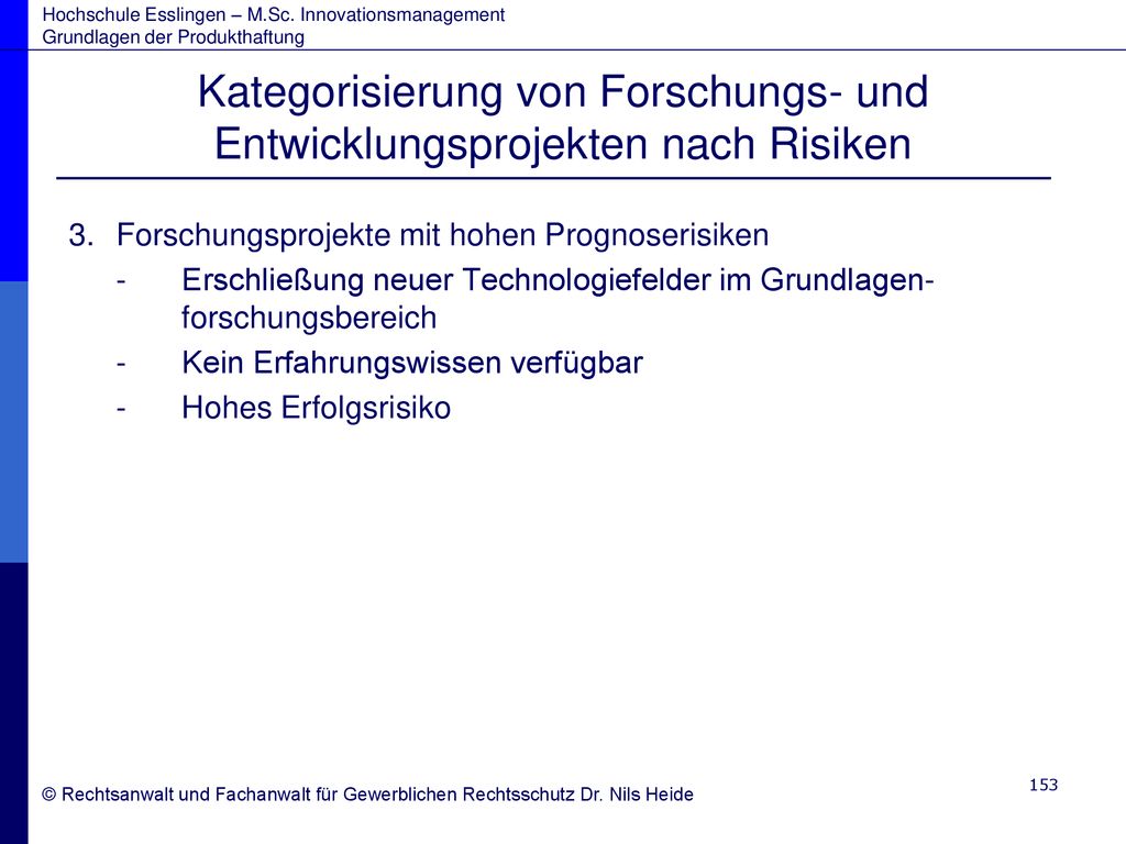 Kategorisierung von Forschungs- und Entwicklungsprojekten nach Risiken