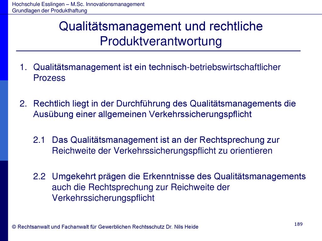 Qualitätsmanagement und rechtliche Produktverantwortung