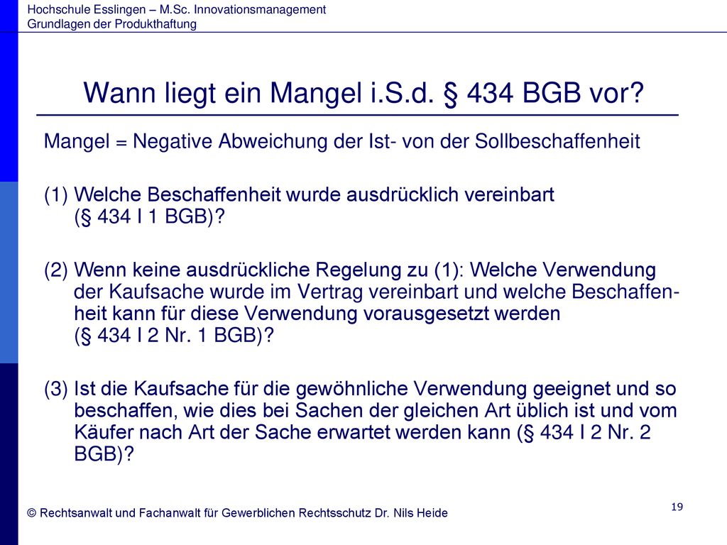 Wann liegt ein Mangel i.S.d. § 434 BGB vor