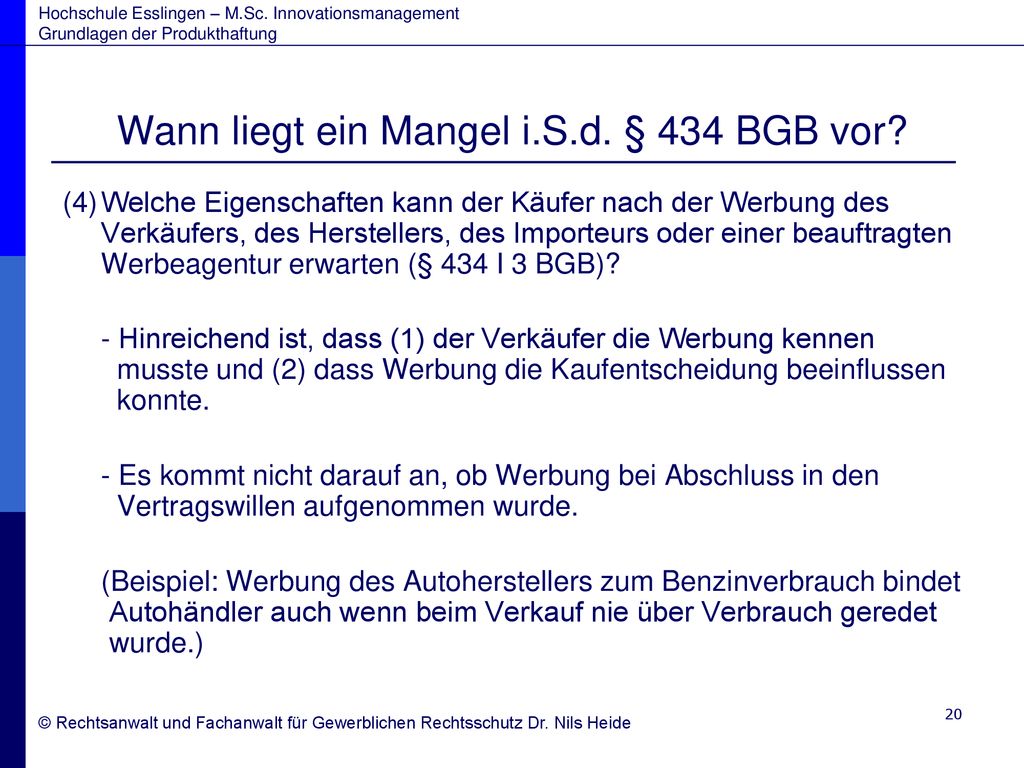 Wann liegt ein Mangel i.S.d. § 434 BGB vor