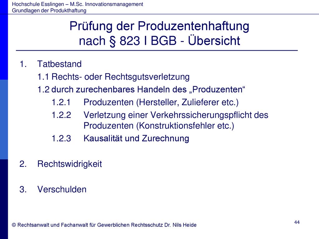 Prüfung der Produzentenhaftung nach § 823 I BGB - Übersicht