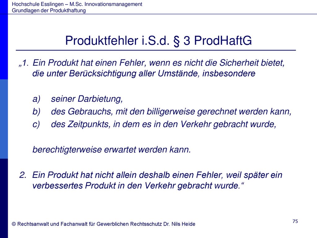 Produktfehler i.S.d. § 3 ProdHaftG