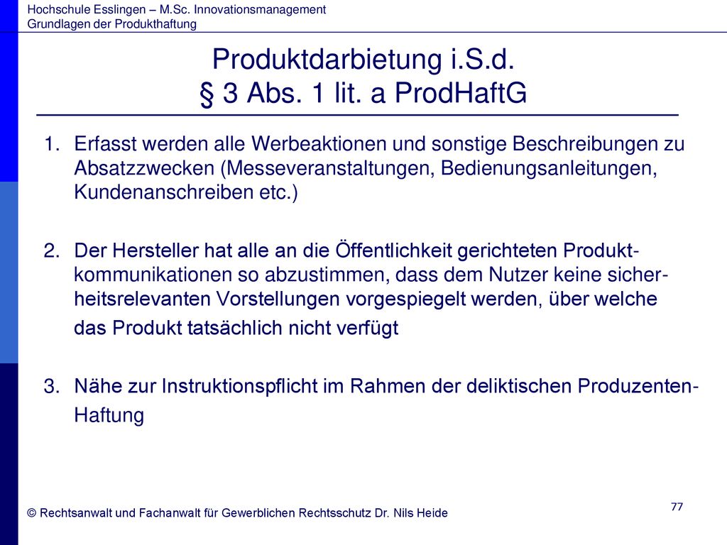 Produktdarbietung i.S.d. § 3 Abs. 1 lit. a ProdHaftG