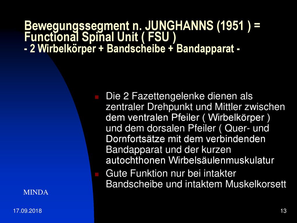 Bewegungssegment n. JUNGHANNS (1951 ) = Functional Spinal Unit ( FSU ) - 2 Wirbelkörper + Bandscheibe + Bandapparat -