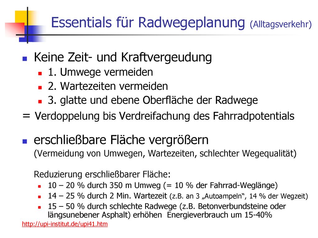 Essentials für Radwegeplanung (Alltagsverkehr)