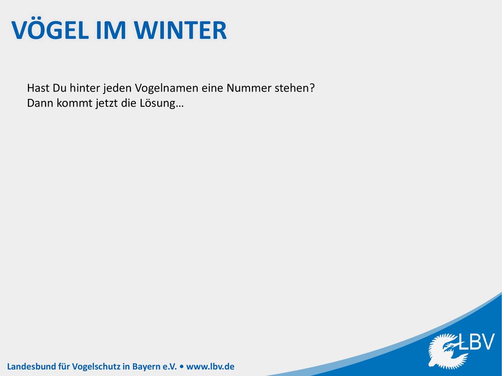 Vögel im Winter Hast Du hinter jeden Vogelnamen eine Nummer stehen