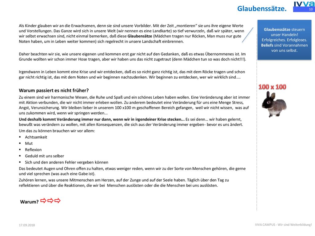 Glaubenssätze. 100 x 100 Warum passiert es nicht früher Warum 