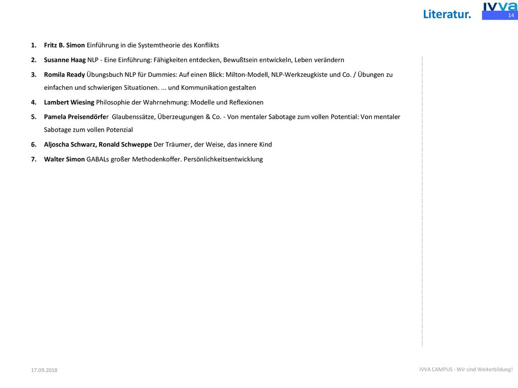 Literatur. Fritz B. Simon Einführung in die Systemtheorie des Konflikts.