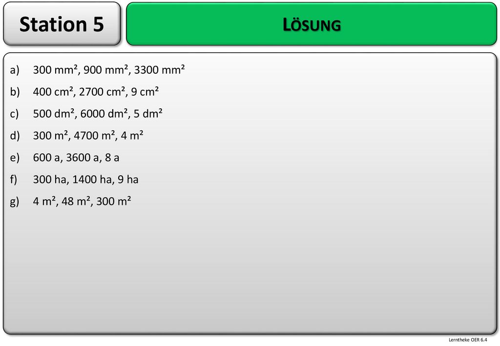 Station 5 Lösung 300 mm², 900 mm², 3300 mm² 400 cm², 2700 cm², 9 cm²
