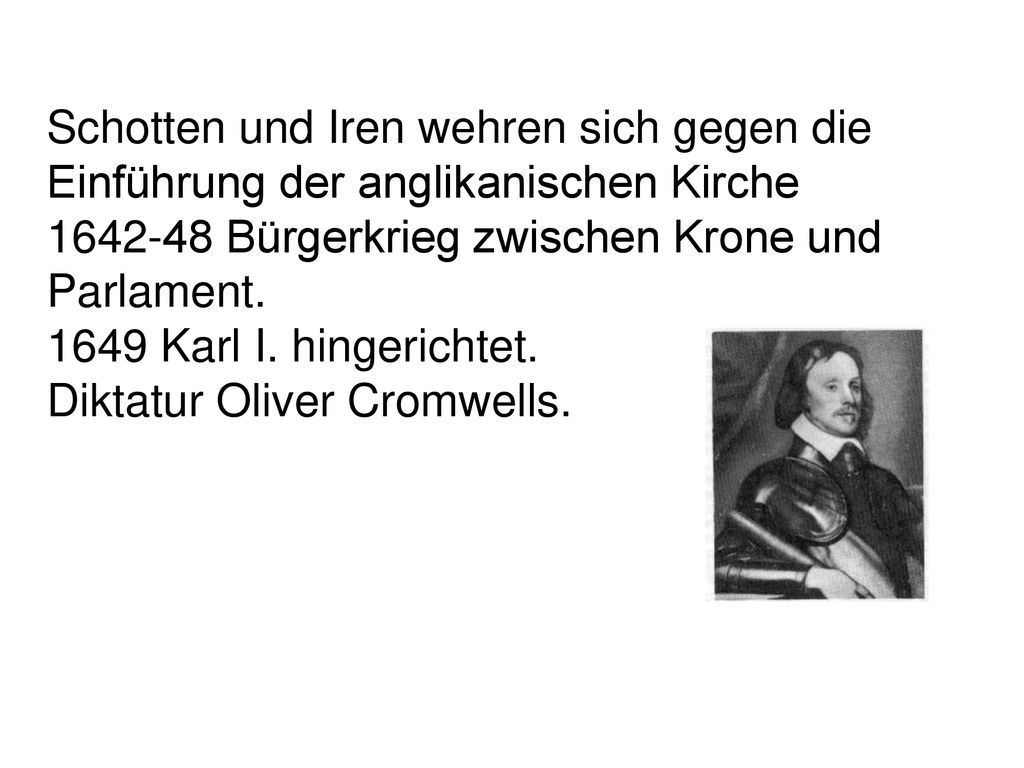 Schotten und Iren wehren sich gegen die Einführung der anglikanischen Kirche