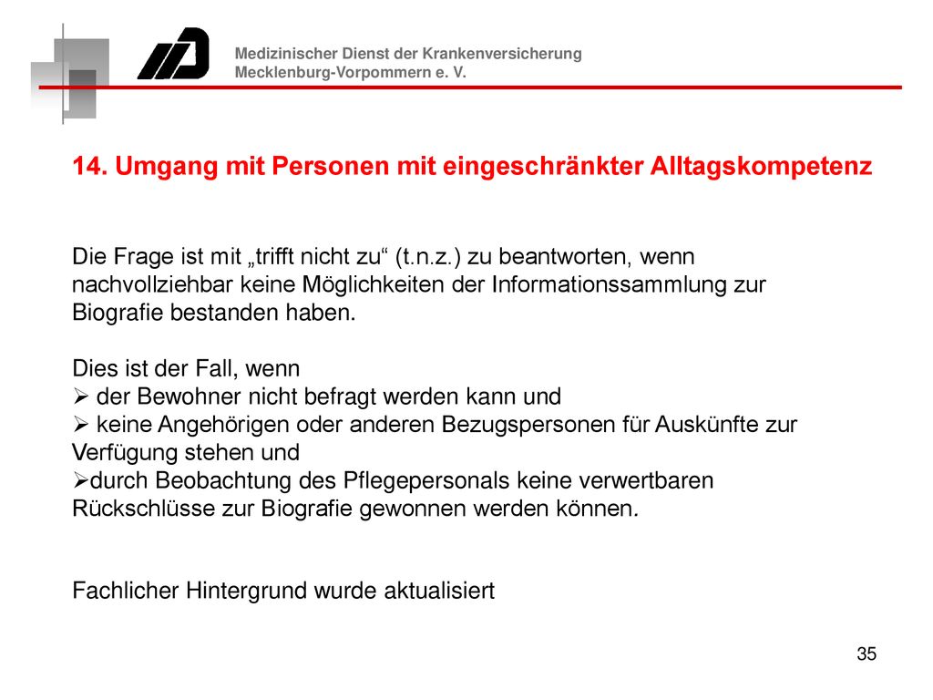 14. Umgang mit Personen mit eingeschränkter Alltagskompetenz