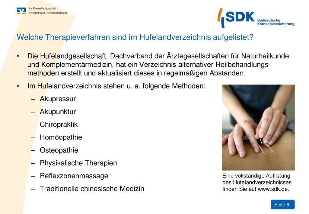 Welche Therapieverfahren sind im Hufelandverzeichnis aufgelistet